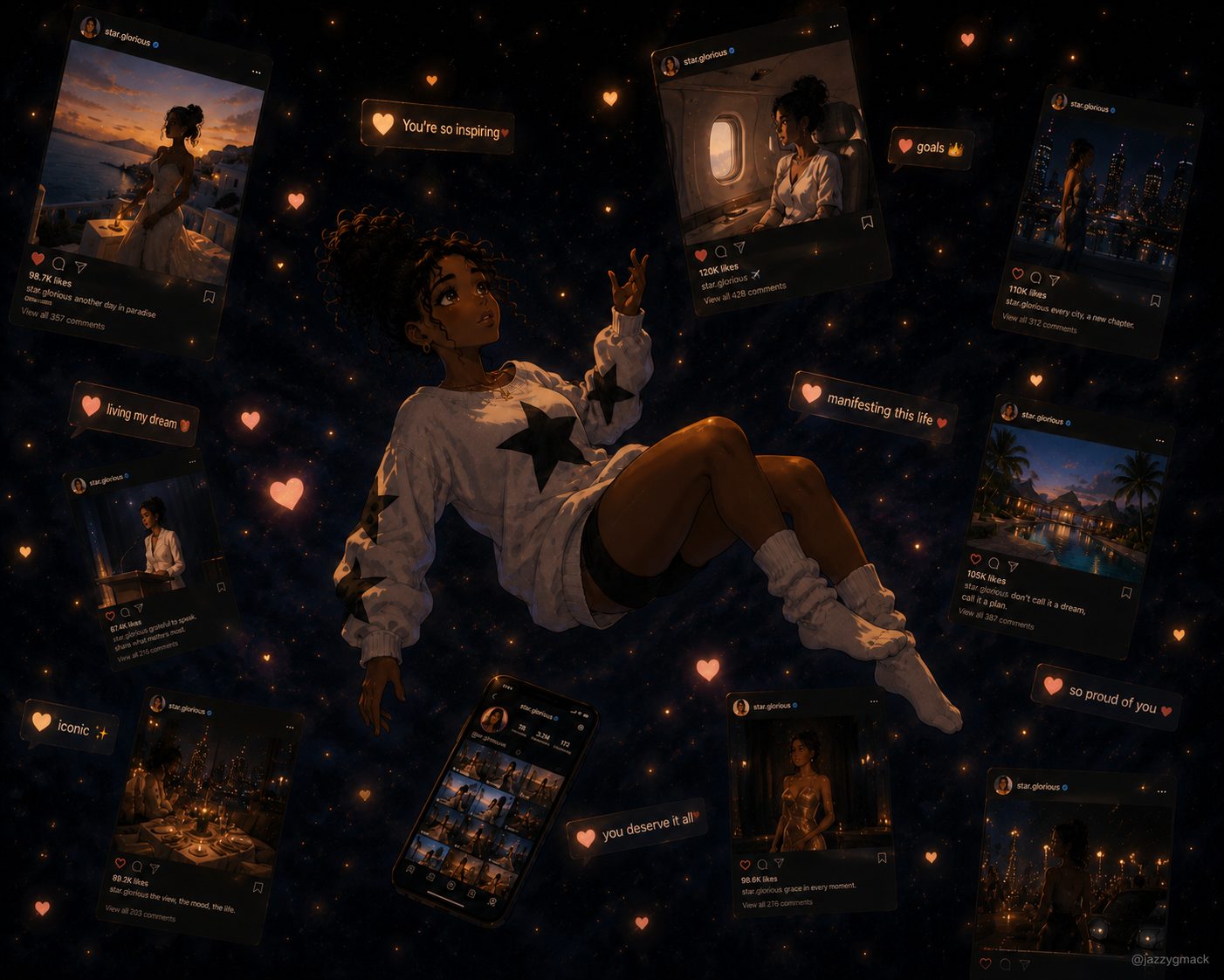 Star.Glorious illustrated series, social media satire piece